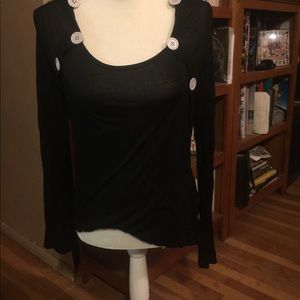 Semi sheer black button accented top